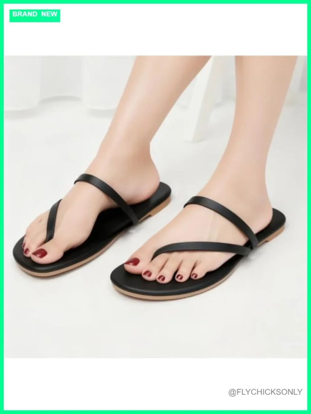 Strappy Open Toe Flat Sandals with Vegan Leather, Lightweight Flip Flops for
